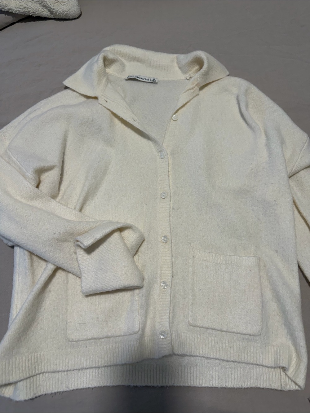 Abercrombie & Fitch Cream Button-Up Knit Sweater
